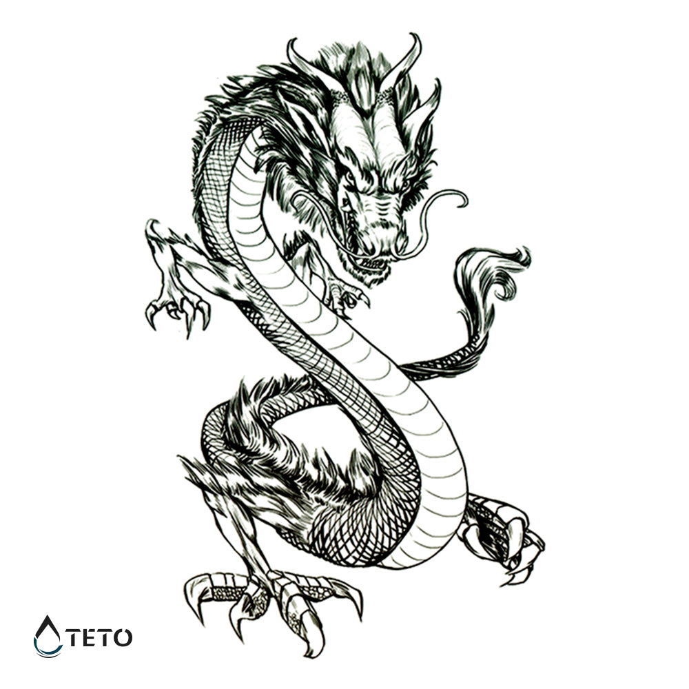 Dragón Oriental De 4 Garras - Mediano Tatuajes Temporales