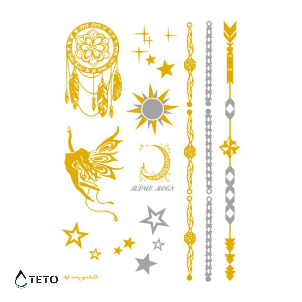 Estrellas Pulseras Atrapasueños - Set Metalizado Tatuajes Temporales