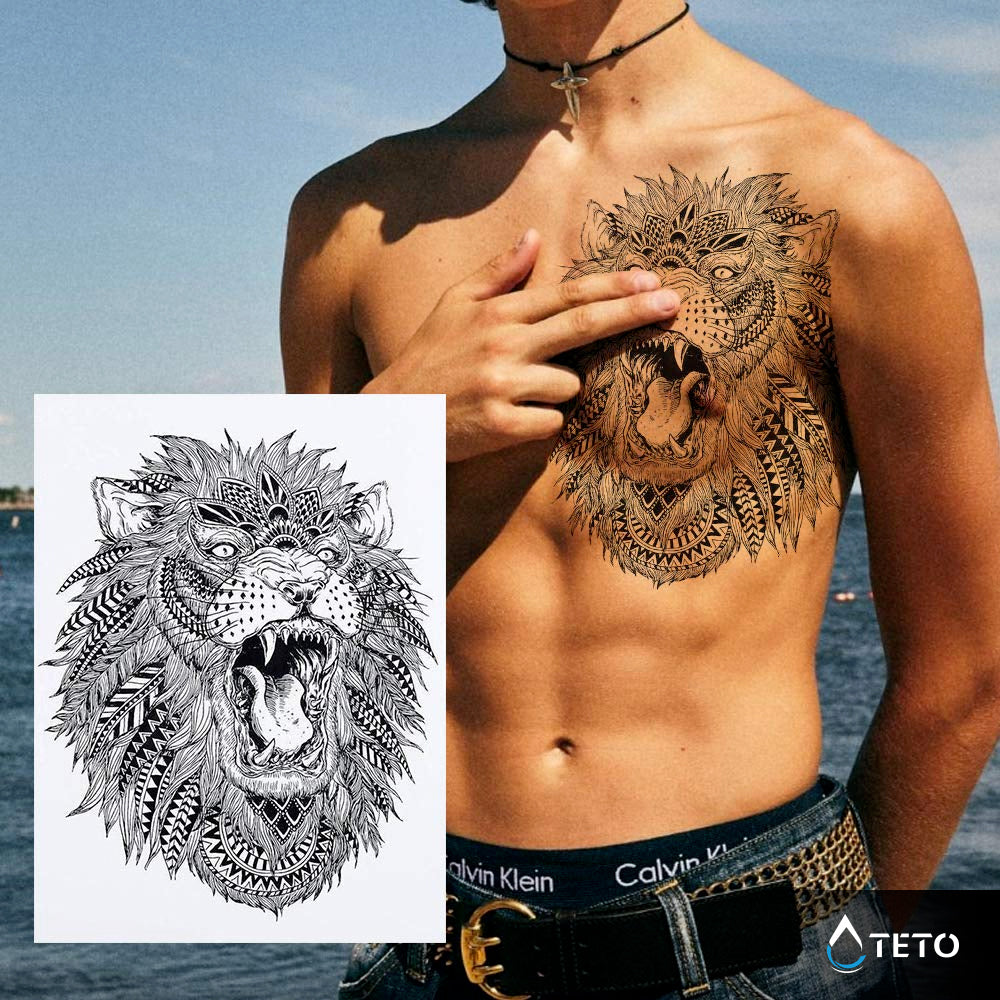 León Tribal - Mediano Tatuajes Temporales
