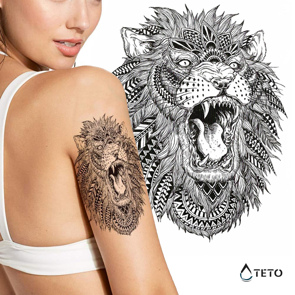 León Tribal - Mediano Tatuajes Temporales