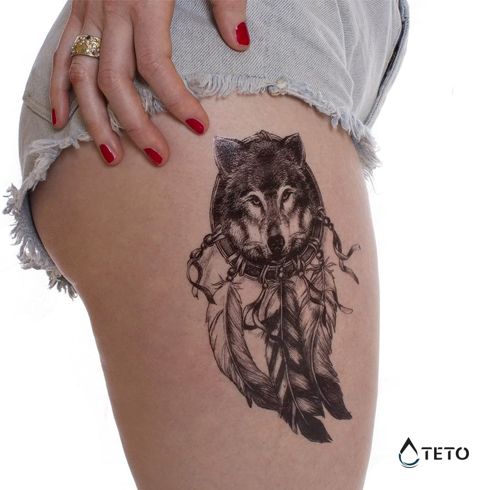 Atrapasueños De Lobo - Mediano Tatuajes Temporales