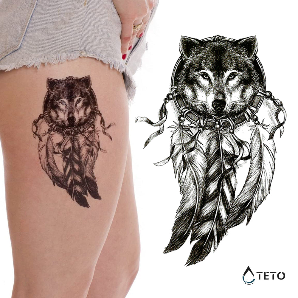 Atrapasueños De Lobo - Mediano Tatuajes Temporales