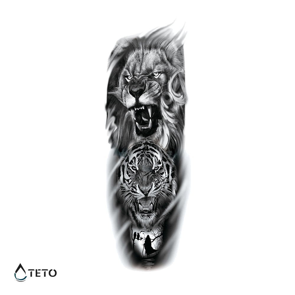 León Tigre Y La Muerte - Manga Tatuajes Temporales