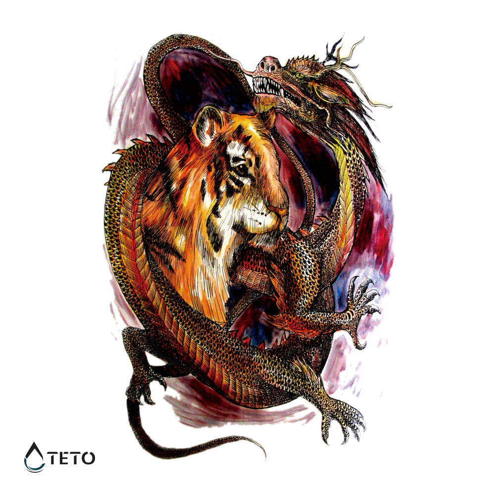 Tigre Y Dragón - Espalda Tatuajes Temporales