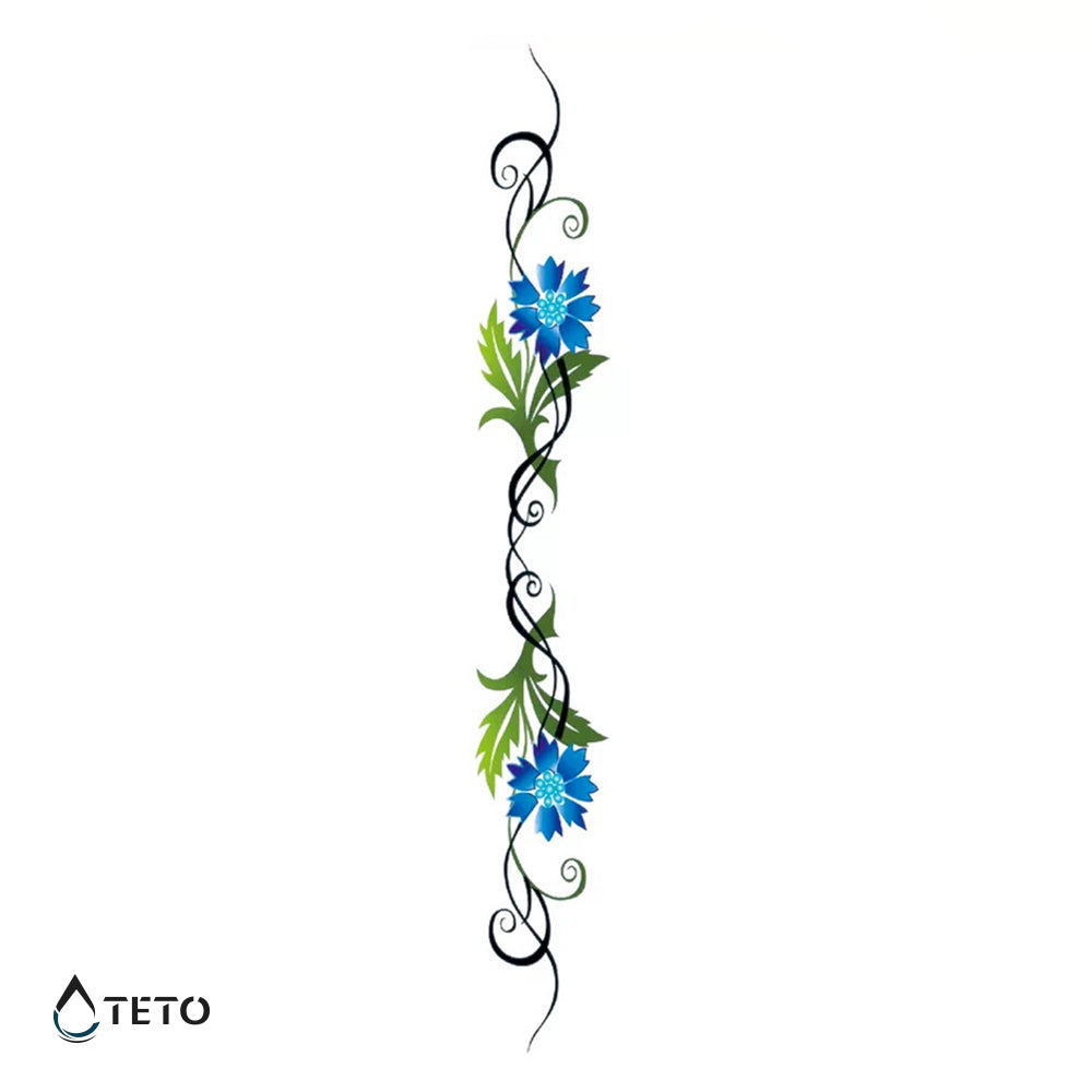 Pulsera De Flores Azul - Mediano Tatuajes Temporales