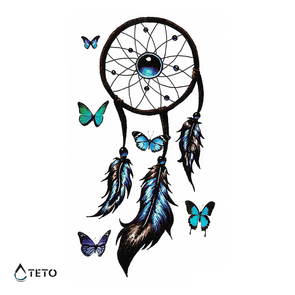 Atrapasueños Azul De Mariposas - Pequeño Tatuajes Temporales