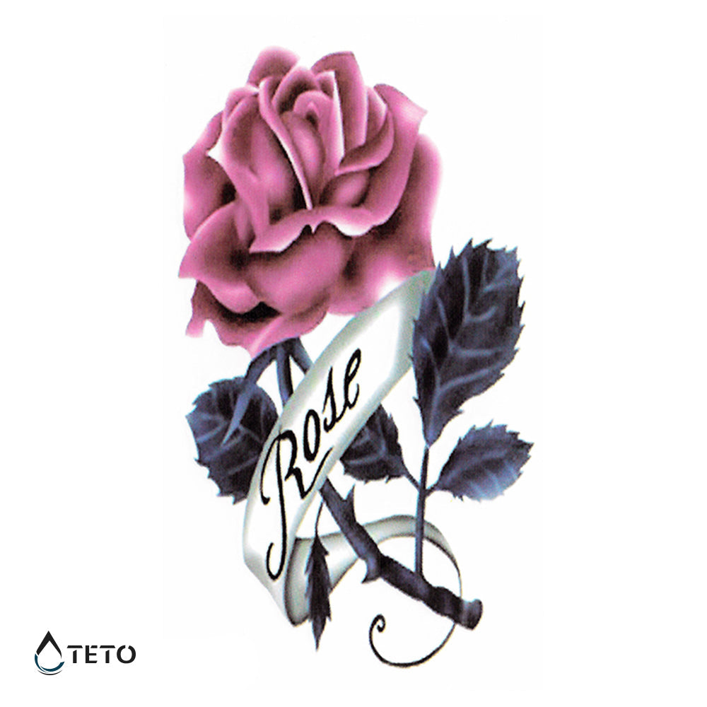 Rosa Con Texto - Pequeño Tatuajes Temporales