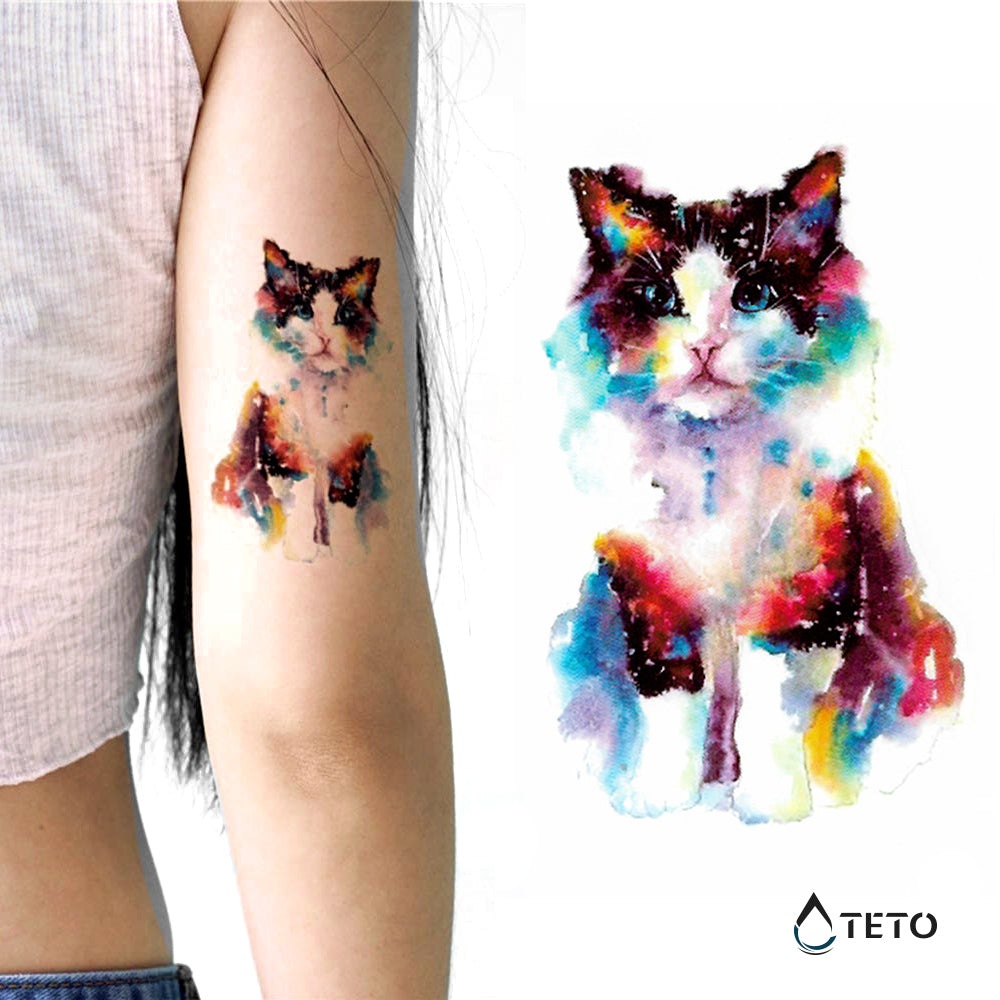 Gato Colorido - Pequeño Tatuajes Temporales