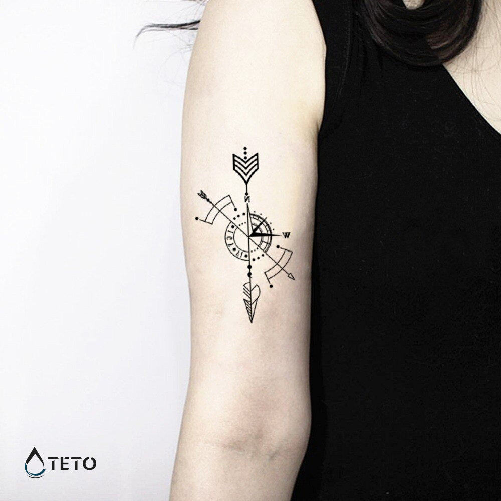 Flecha Con Compás - Pequeño Tatuajes Temporales