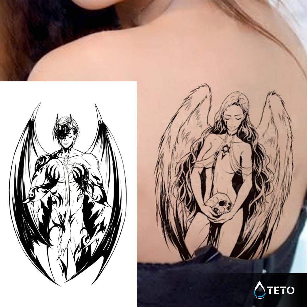 Ángel Y Demonio - Mediano Tatuajes Temporales