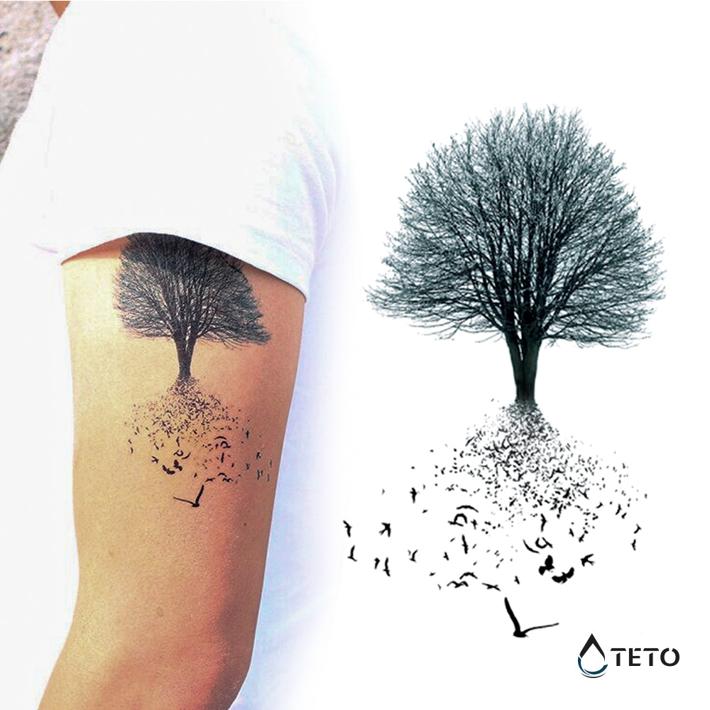 Árbol De La Vida Con Pájaros - Pequeño Tatuajes Temporales