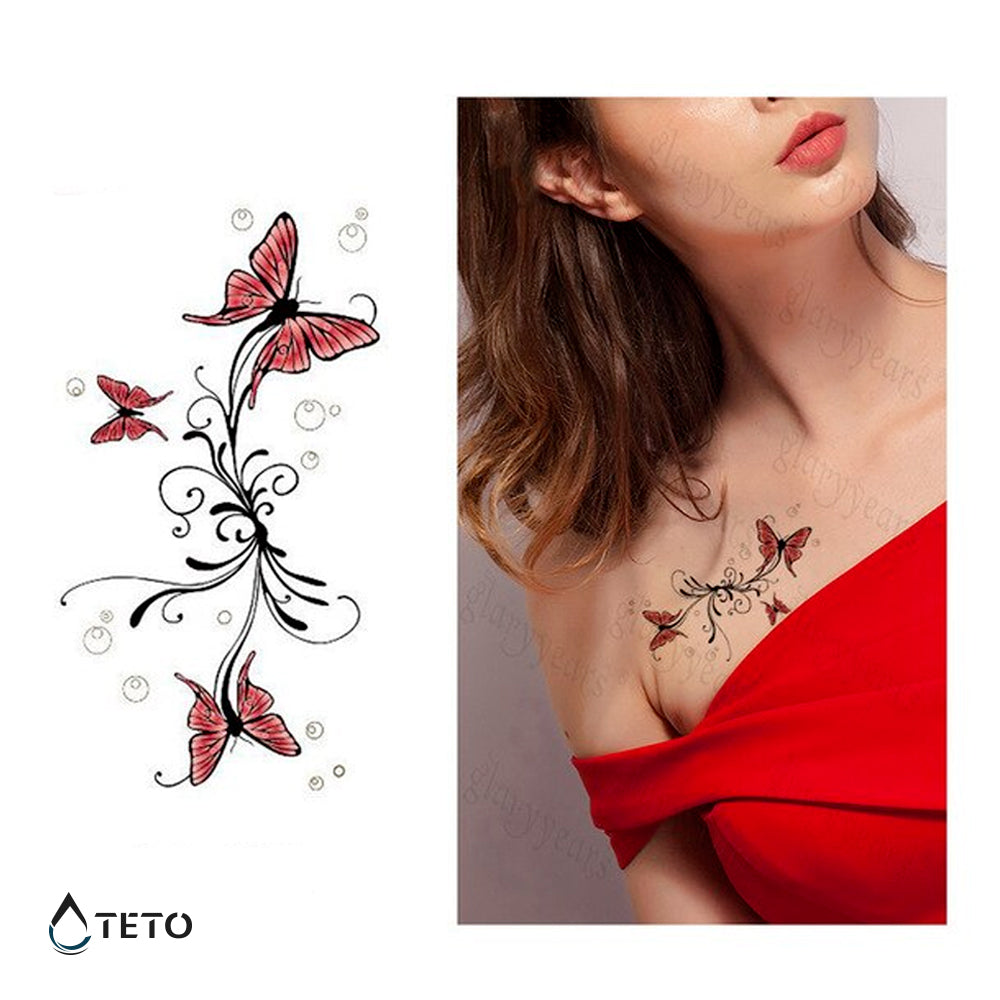 Mariposas En Forma De Flor - Pequeño Tatuajes Temporales