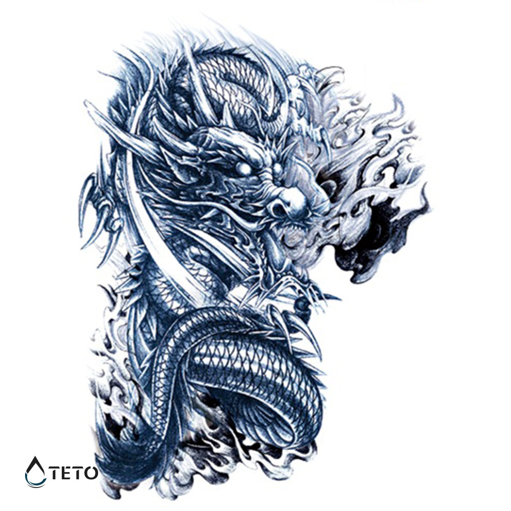 Dragón Japonés Enfurecido - Espalda Tatuajes Temporales