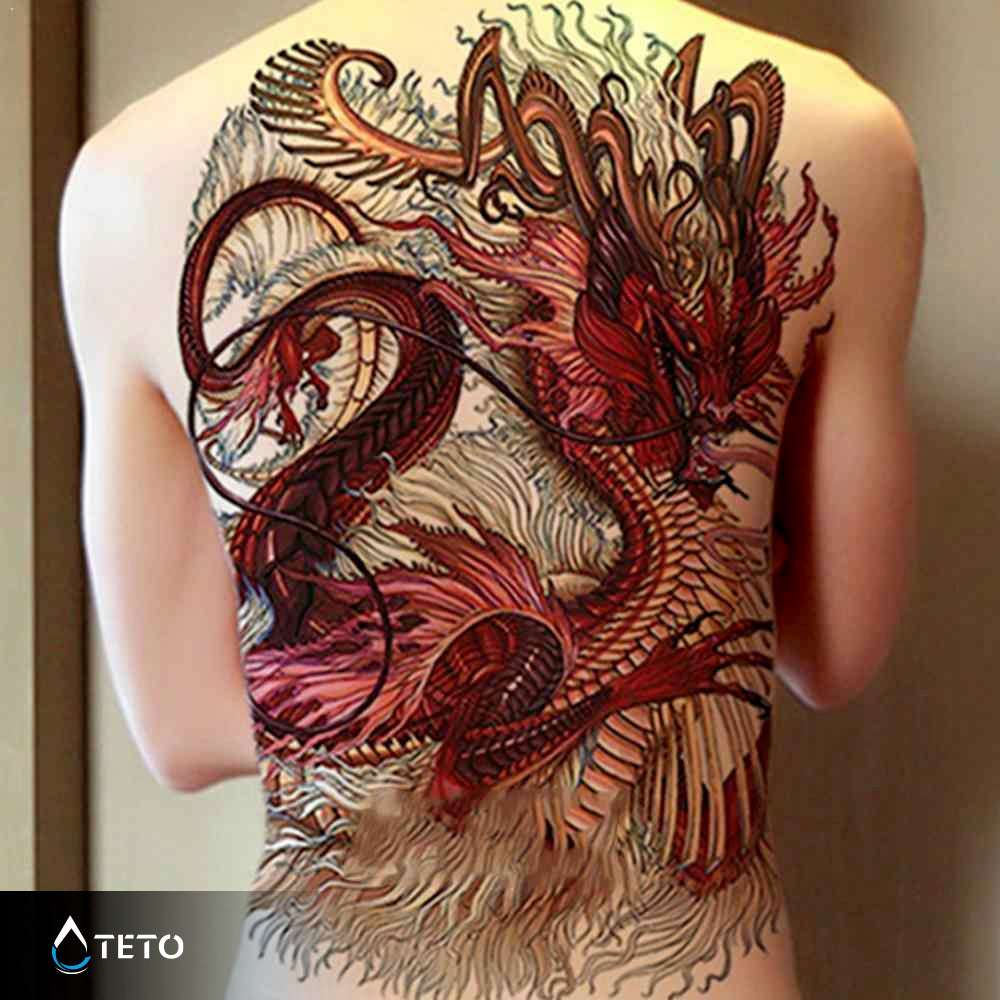 Dragón Rojo Gigante - Espalda Tatuajes Temporales