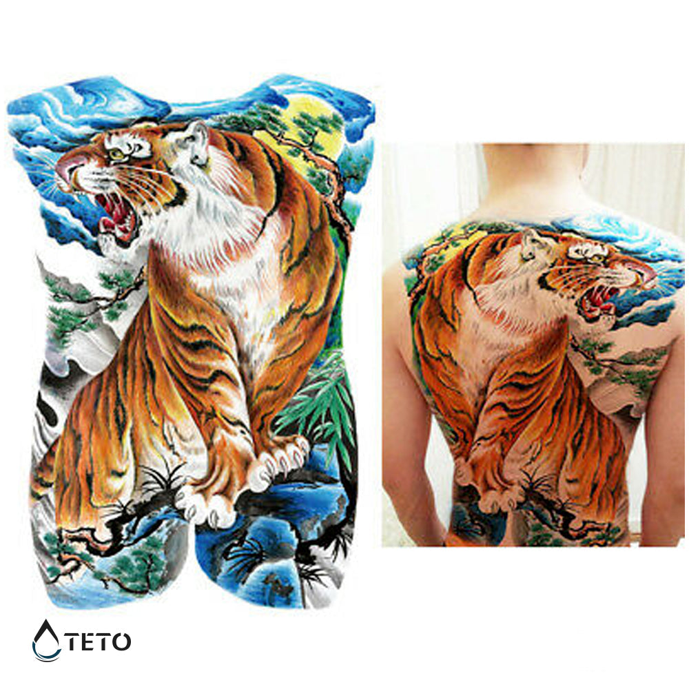 Tigre Enfurecido Clasico - Espalda Tatuajes Temporales