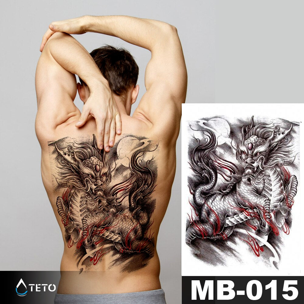 Dragón Feroz - Espalda Tatuajes Temporales