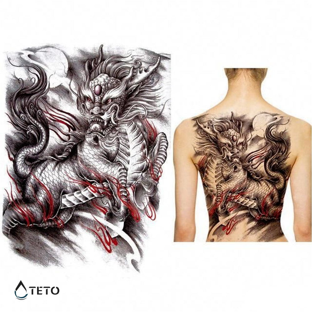 Dragón Feroz - Espalda Tatuajes Temporales