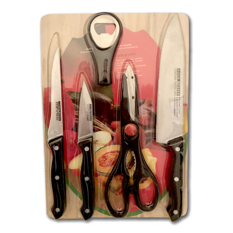 Set de utensilios de cocina con tabla de madera