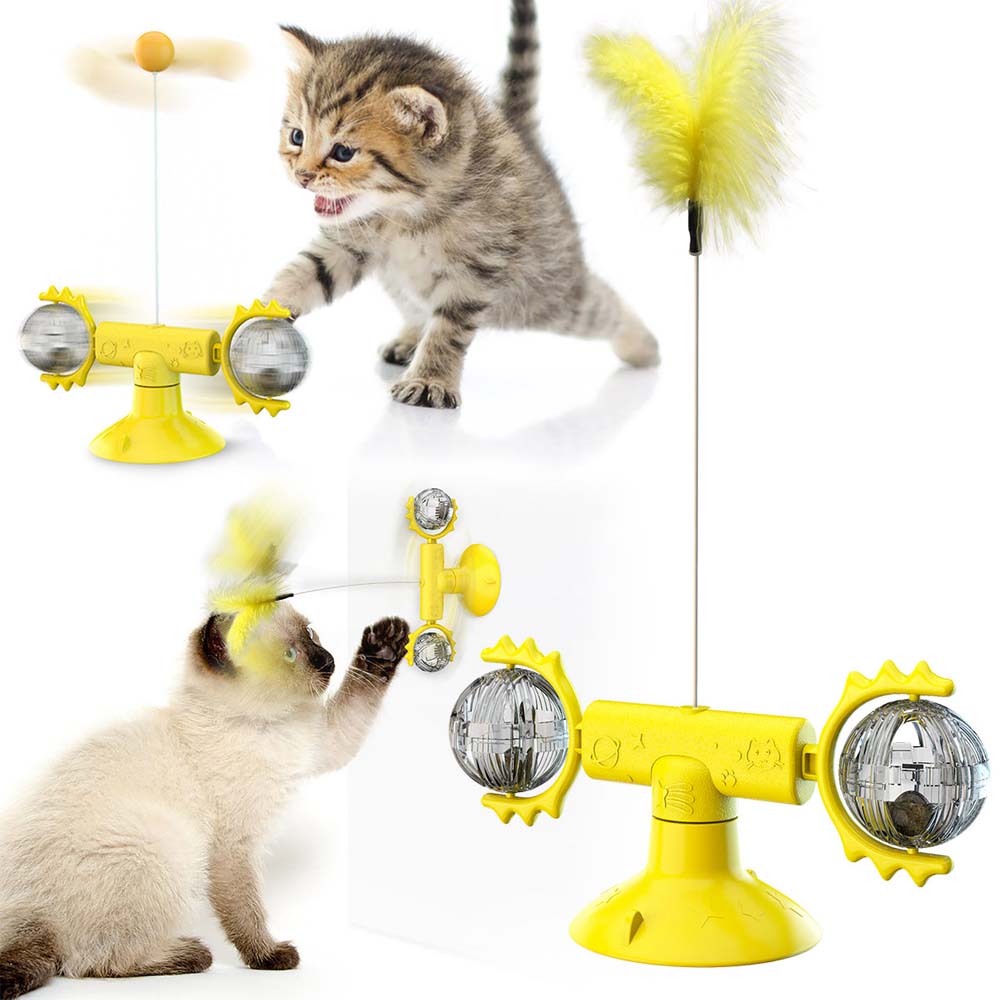 Juguete Para Gatos Giratorio Adherible Amarillo