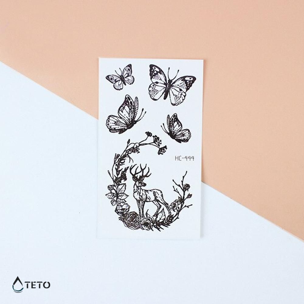 Mariposas Y Ciervo Con Flores - Set Pequeño Tatuajes Temporales