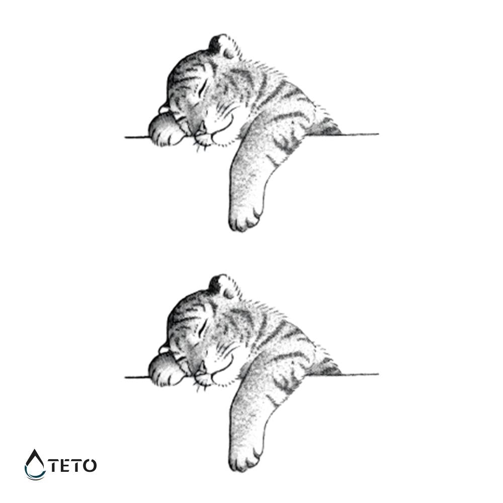Cachorro De Tigre Durmiendo - Set Pequeño Tatuajes Temporales