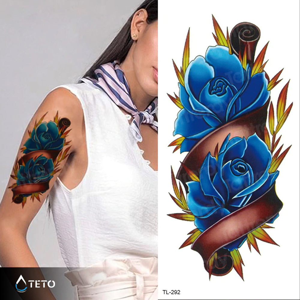 Flores De Pétalos Azules - Pequeño Tatuajes Temporales