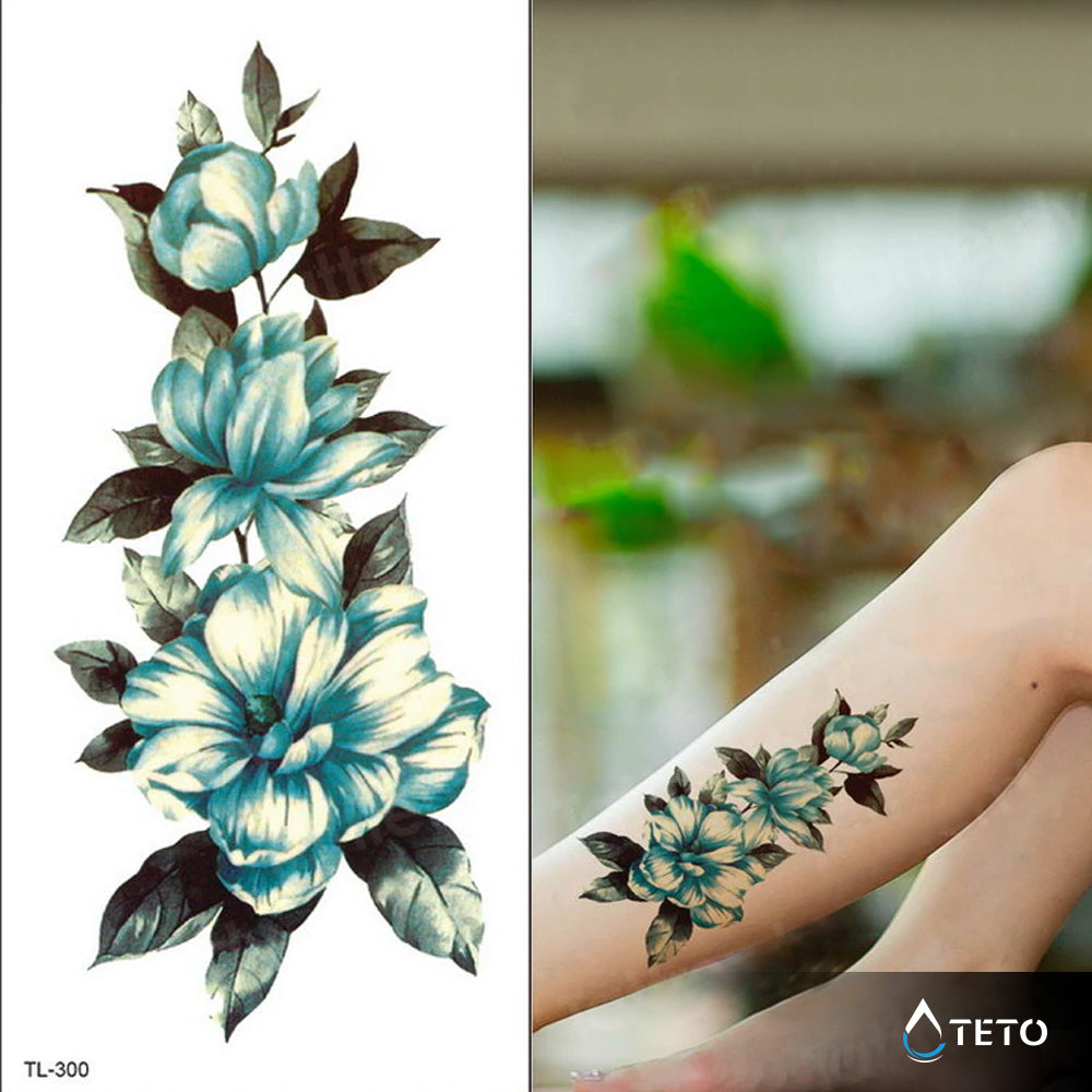 Flores De Pétalos Verdes - Pequeño Tatuajes Temporales