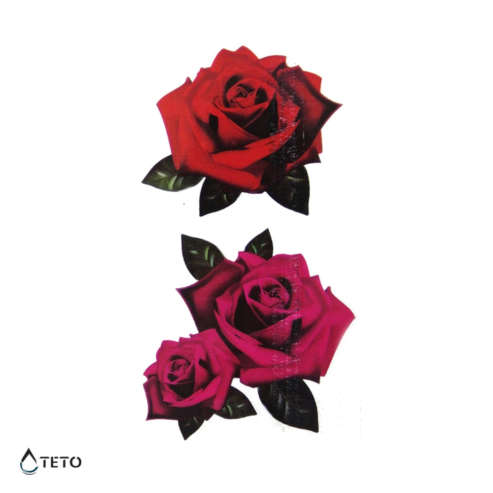 Set De Rosas Rojas Y Rosada Tatuajes Temporales