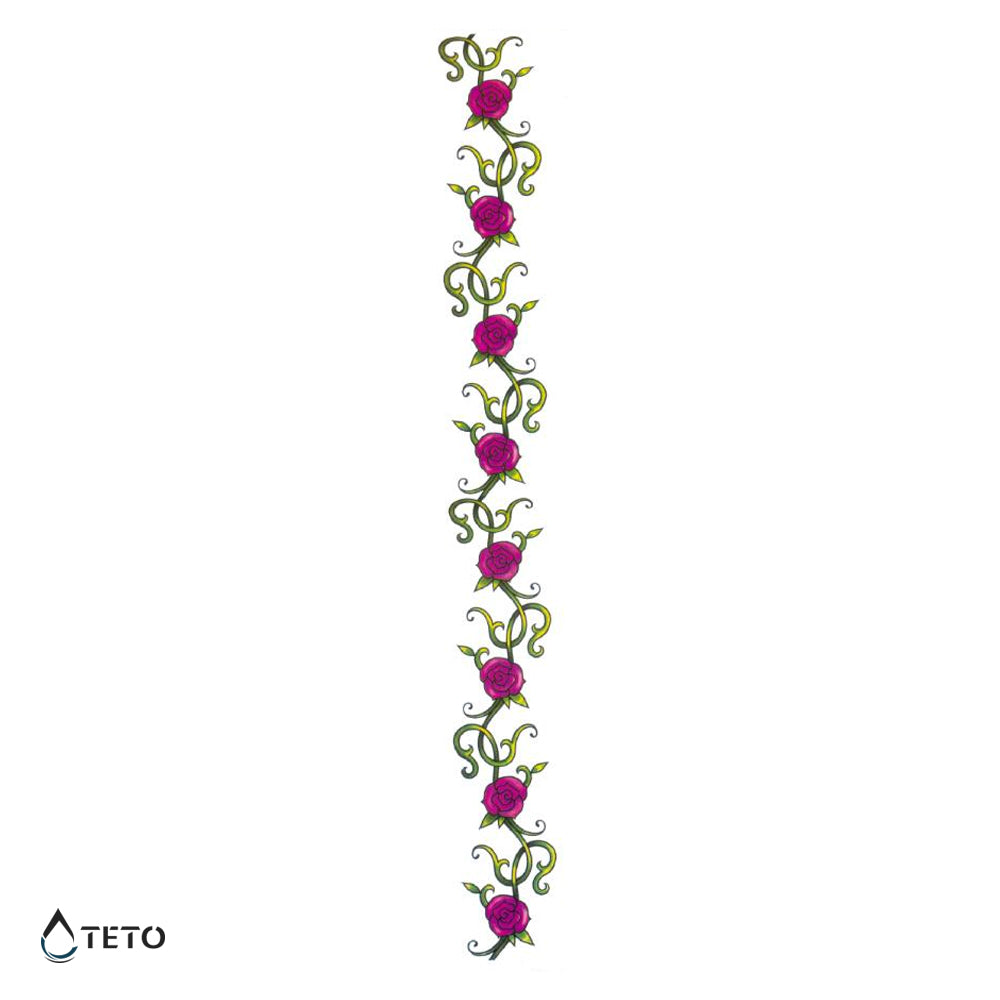 Flores Rosas Con Tallos Verdes - Mediano Tatuajes Temporales