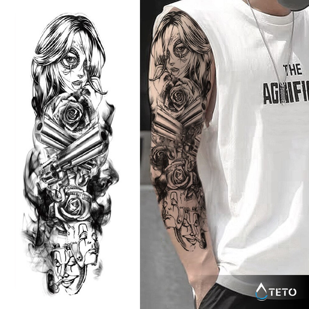 Caracterizar Artista Distribuir Teto - Tatuajes Temporales - Hermosa mujer con armas y rosas - Manga -  Teto.do – Mercados Latam